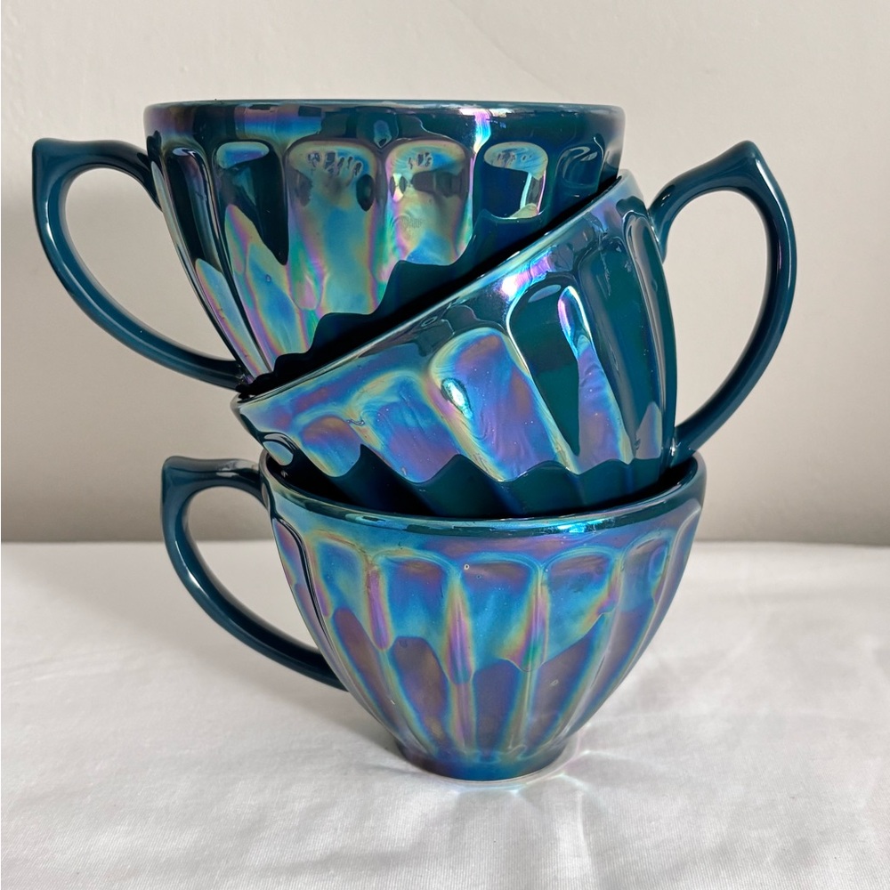 Anthropologie Luster Latte Mug SET OF 3 - iridescent dark turquoise